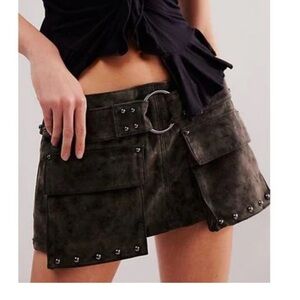 free people black suede utility micro skort